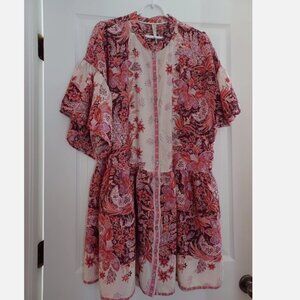Anthropologie Women Janelle Floral Oversized Tunic Dress Pink sz XL